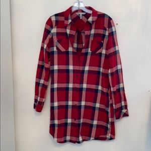 FRENCH CONNECTION red plaid tunic dress flannel S